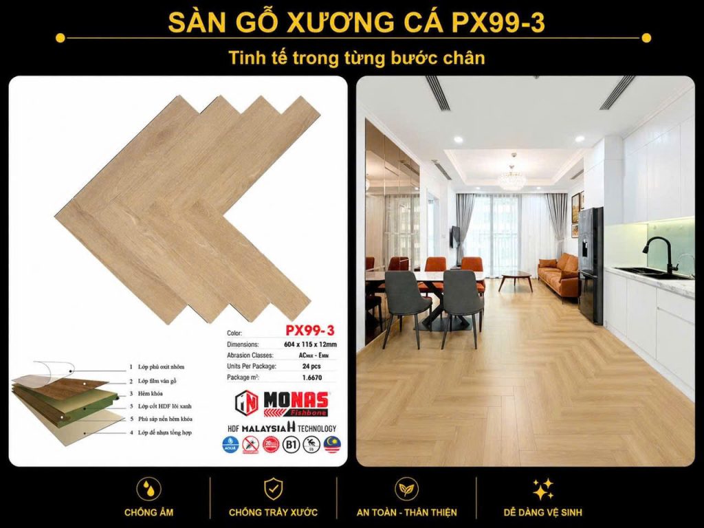 Sàn Gỗ MONAS Xương Cá (cốt xanh)